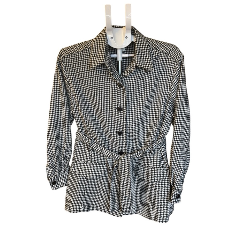 Herman Geist women's vtge plaid jacket front buttons, beltpockets, wool, size 12